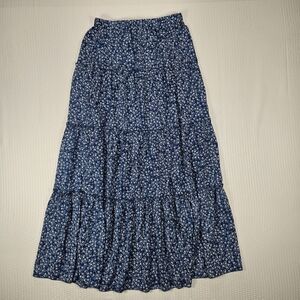Verdusa Blue Floral Tiered Maxi Skirt Boho Cottagecore Size M NWT